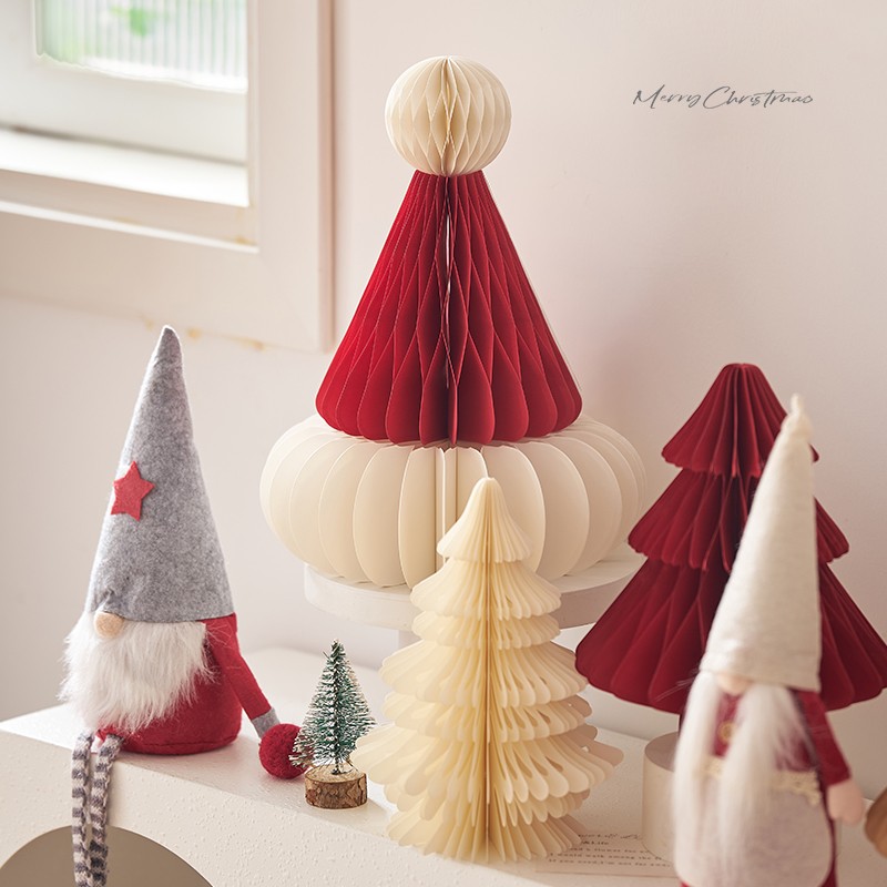 圣诞节装饰品桌面折纸圣诞帽摆件创意立体圣诞树摆饰圣诞老人玩偶