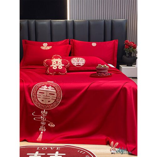 婚庆四件套红色高级床单单件大红喜庆新结婚房礼三件套新娘女方中