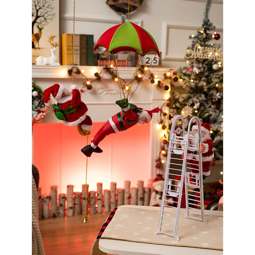 圣诞老人玩具爬梯子挂件摆件爬绳降落伞圣诞节装饰吊饰场景布置