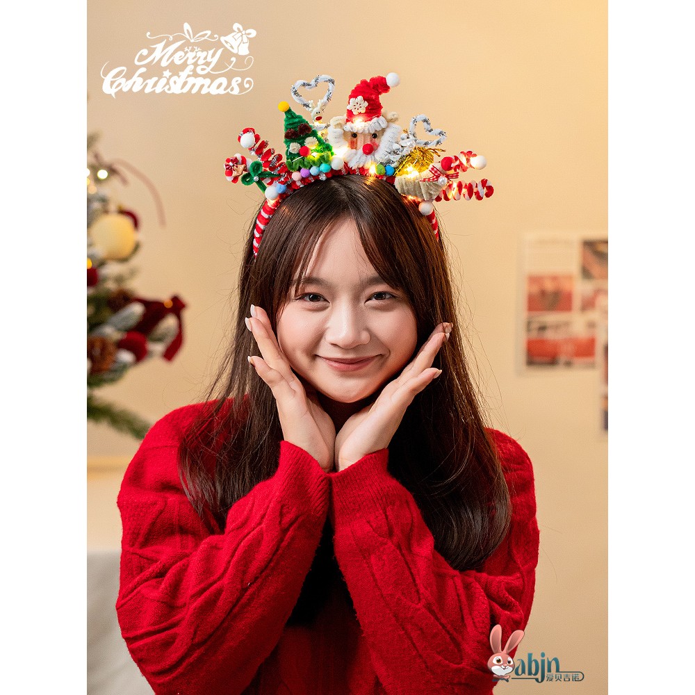 儿童圣诞节头饰装饰扭扭棒发箍手工diy节日可爱圣诞老人发光礼物