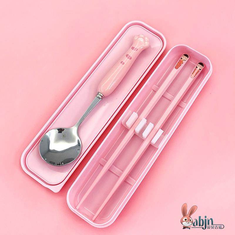日式儿童可爱筷子勺子餐具盒套装一人用收纳盒便携式单人装女学生