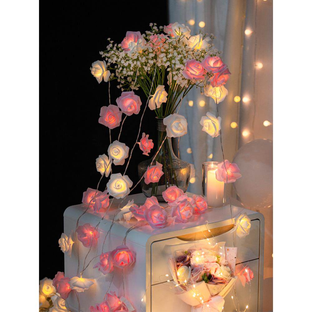 玫瑰花彩灯串灯led室内求婚氛围生日场景布置少女心房间卧室装饰