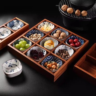 网红九宫格托盘实木干果盘水果零食茶点盘木质盘子围炉煮茶点心盘