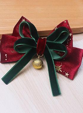 儿童发夹新年铃铛蝴蝶结发卡可爱女孩后脑勺顶夹烫金星星丝绒发饰