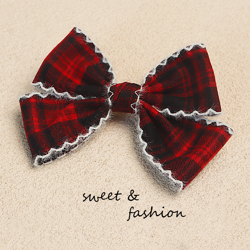 圣诞红色格纹蝴蝶结发夹女童头饰