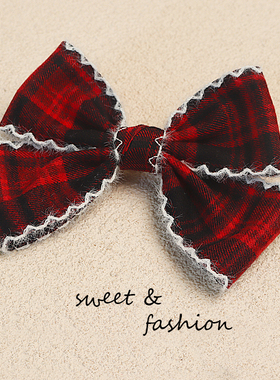 圣诞蝴蝶结发夹头饰儿童红色格纹后脑勺发卡顶夹冬季甜美女孩发饰