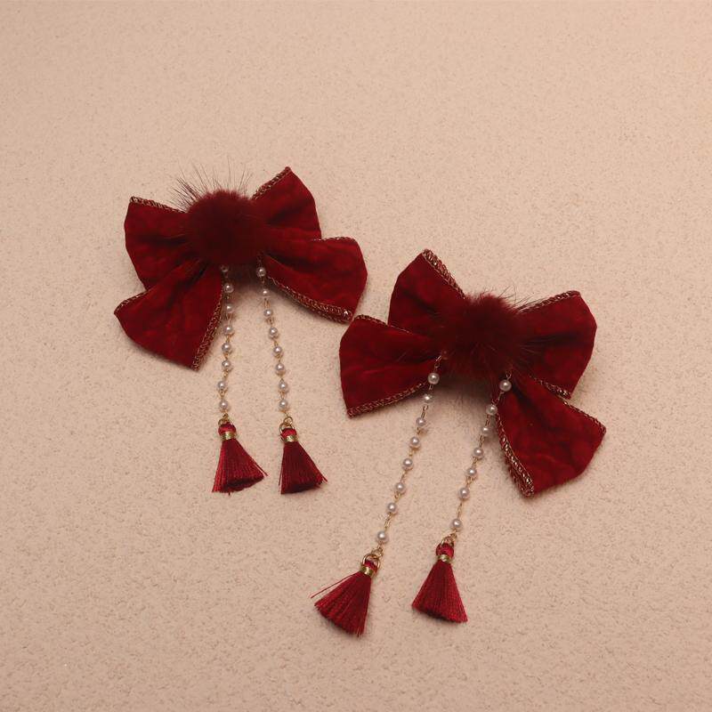 酒红毛绒蝴蝶结对夹头饰新年儿童绒球发夹女孩发饰女宝宝拜年发卡,童装/婴儿装/亲子装,发饰,淘宝优惠券,粉丝福利购,淘宝优惠卷