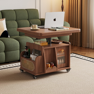 实木升降茶几可移动折叠沙发边几客厅家用边柜多功能茶桌巴士推车