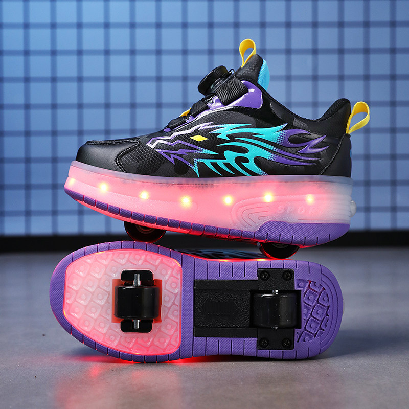 安踏国潮联名儿童暴走鞋男童双轮运动发光带灯轮子女童溜冰滑轮鞋