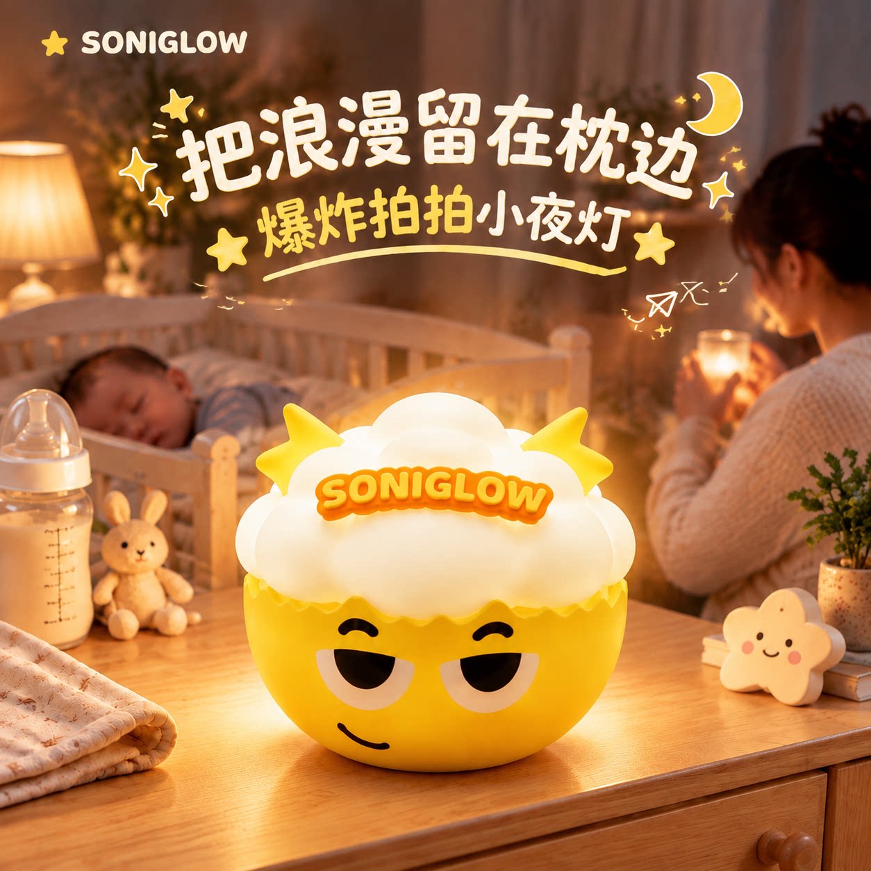 可爱小夜灯卡通呆萌儿童拍拍灯定时关灯婴儿卧室睡眠灯宝宝床头灯