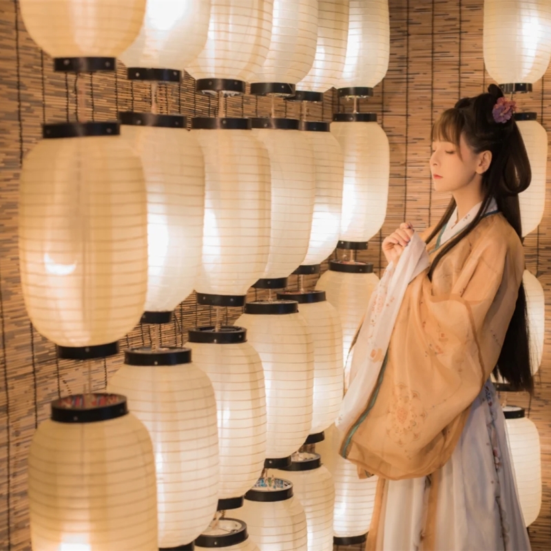 古风道具灯笼连串悬挂定制印字汉服古装拍照网红民宿米白色灯笼墙