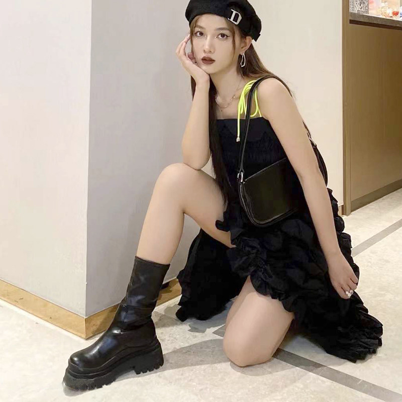 DARK TEMPERAMENT MARTIN BOOTS WOMENS 2024 NEW EUROPEAN AND AMERICAN BLOCK HEEL THICKNESS CHELSEA BOOTS ARE FASHIONABLE AND VERSATILE SKINNY BOOTS