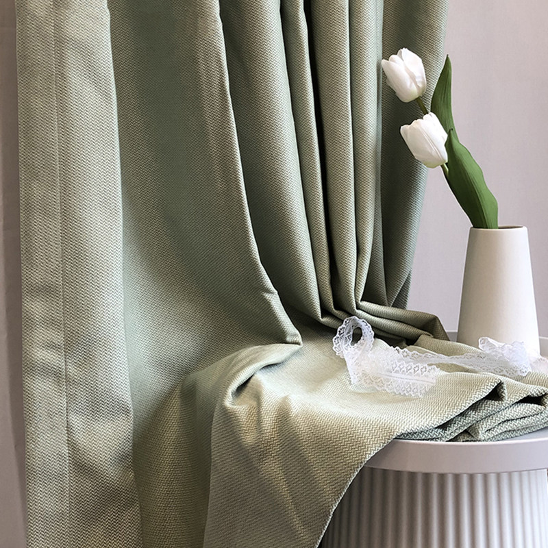 北欧现代简约风客厅卧室遮光定制涤棉绿色窗帘百搭纱网红