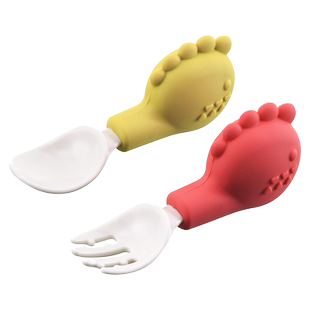 呵贝适短柄硅胶PPSU叉勺学食学吃训练小宝宝婴幼儿童辅食勺套装