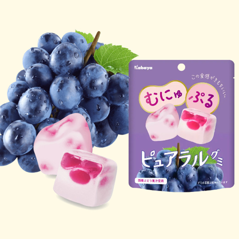 日本进口Kabaya卡巴也苹果葡萄水果汁夹心棉花软糖果58g人气网红