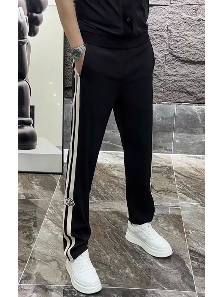 条纹运动卫裤男款潮牌夏季薄款百搭阔腿裤新款弹力时尚直筒休闲裤