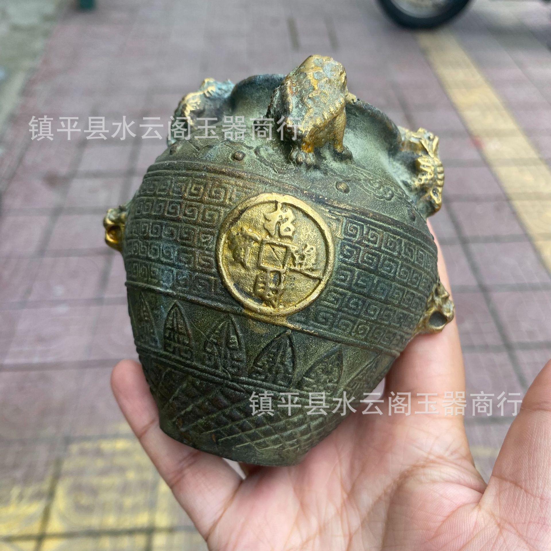 铜仿古四方纳财聚宝盆摆件 金蟾坛子家居铜装饰品摆件工艺品青铜