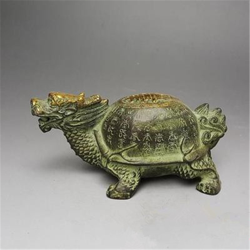 古董金工艺品装古铜鎏百寿龙龟件文玩铜器属礼家居饰收藏仿纯金摆