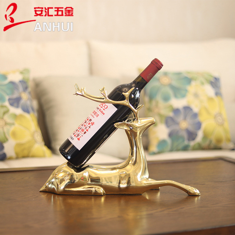 厅铜酒架摆件式创现代装品酒摆客鹿红欧意奢华软饰瓶架家居设
