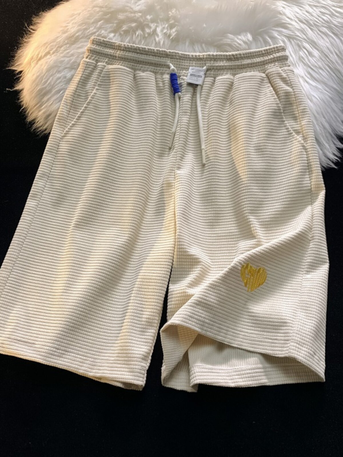 LOVE EMBROIDERY ROSE PINK SPORTS SHORTS WOMENS INS COOL SUMMER LOOSE AND THIN FIVE-POINT PANTS WAFFLE PANTS