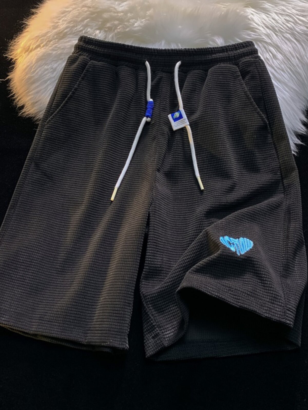 LOVE EMBROIDERY ROSE PINK SPORTS SHORTS WOMENS INS COOL SUMMER LOOSE AND THIN FIVE-POINT PANTS WAFFLE PANTS