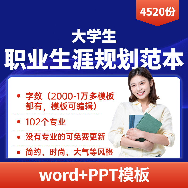 大学生职业生涯规划书word/ppt精选模板就业求职工作计划范文素材