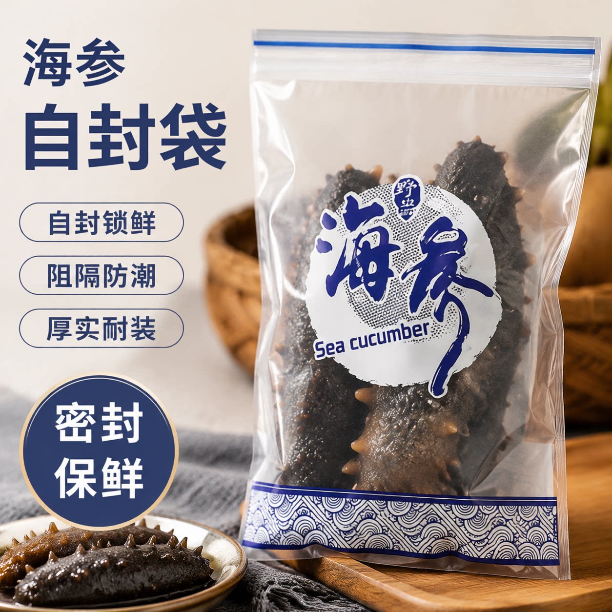 海参包装袋单个装即食独立包装真空密封透明无提手高压文字图案