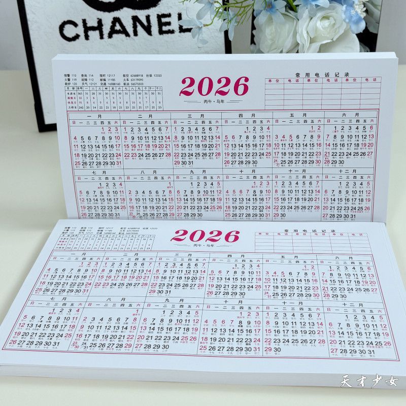 桌面简约年计划5张装单页台历