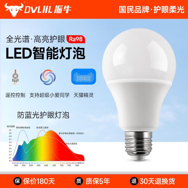 振牛全光谱led灯泡智能遥控无极调光超亮节能家用护眼台吊灯球泡