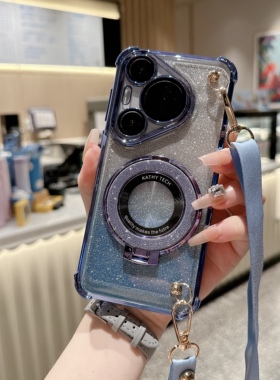 适用于华为Pura70手机壳Pura80荣耀magic6斜挎mate80/50/500pro+可背带挂绳套电镀闪粉磁吸支架Nova14Ultra