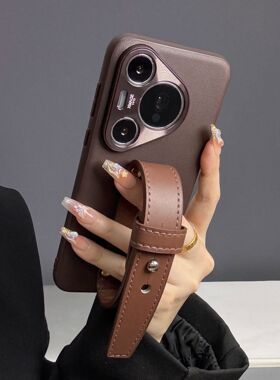 适用华为Pura80手机壳p70手腕带pura70pro新款p70pro+全包素皮壳奢华皮质网红5G女款pura70pro+镜头防摔