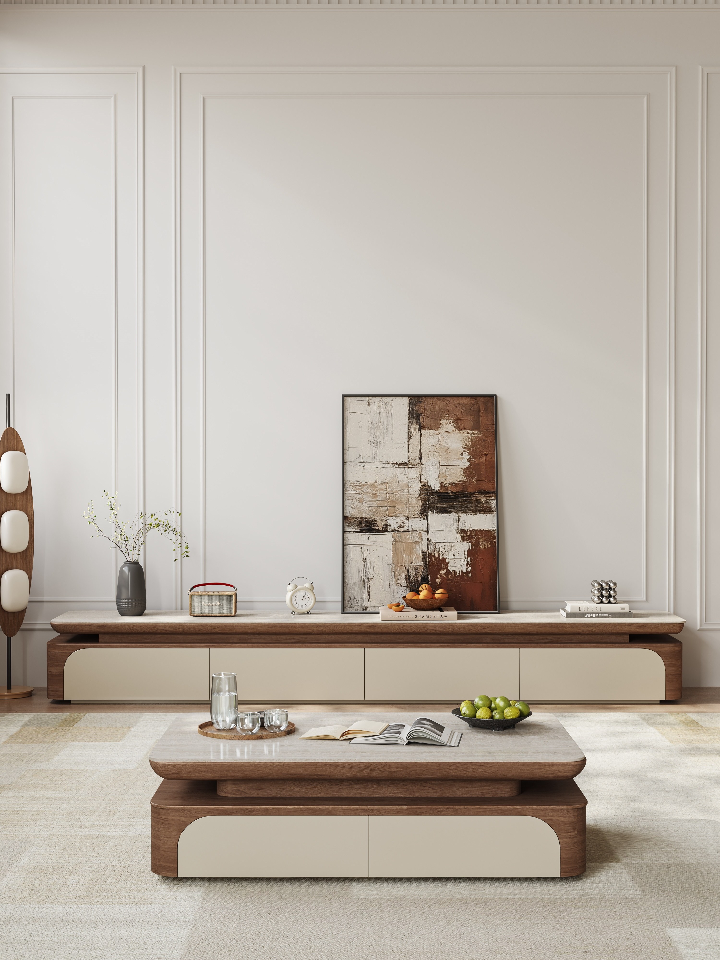 落地电视柜中古风茶几组合2025新款矮柜岩板现代简约客厅家用地柜