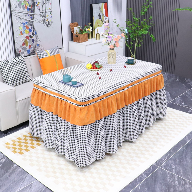 千鸟格长方形烤火罩加绒茶几北欧