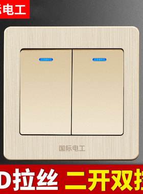 国际电工家装86暗装两开二位二开双控开关插座墙壁电灯开关带荧光