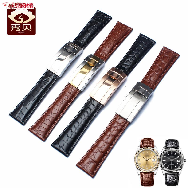 秀贝真皮表带 适配p劳力士日志型迪通拿手表带鳄鱼皮真皮表链男
