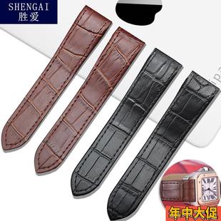适配原装真皮表带卡地亚山度士手表带男女士皮带100桑托斯鳄鱼纹