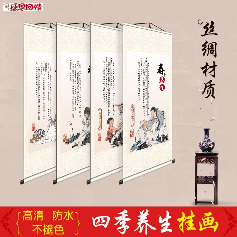 春夏秋冬四季养生挂V画中医理疗馆美容院足疗会所药店背景卷轴装