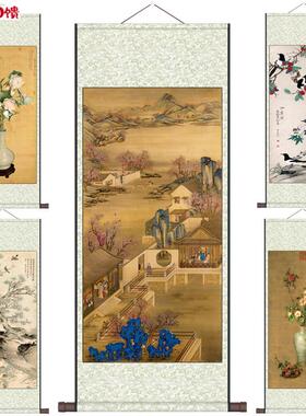 郎世宁花瓶图仿古行乐图丝绸卷c轴画国画名家花鸟古代岁朝清供字