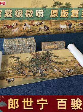郎世宁 百骏图 传世名画 工f笔古字画高清艺术微喷复制装饰百马