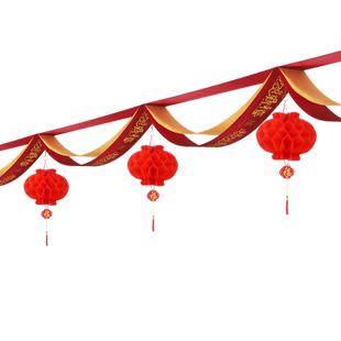 新年春节装饰品氛围布置挂件福字拉花吊顶过年商场波浪旗横幅挂饰