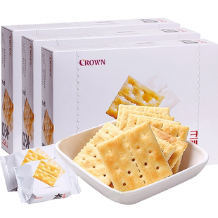 韩国进口零食品CROWN克丽安大太口苏打饼干280g*3盒早餐梳打饼干