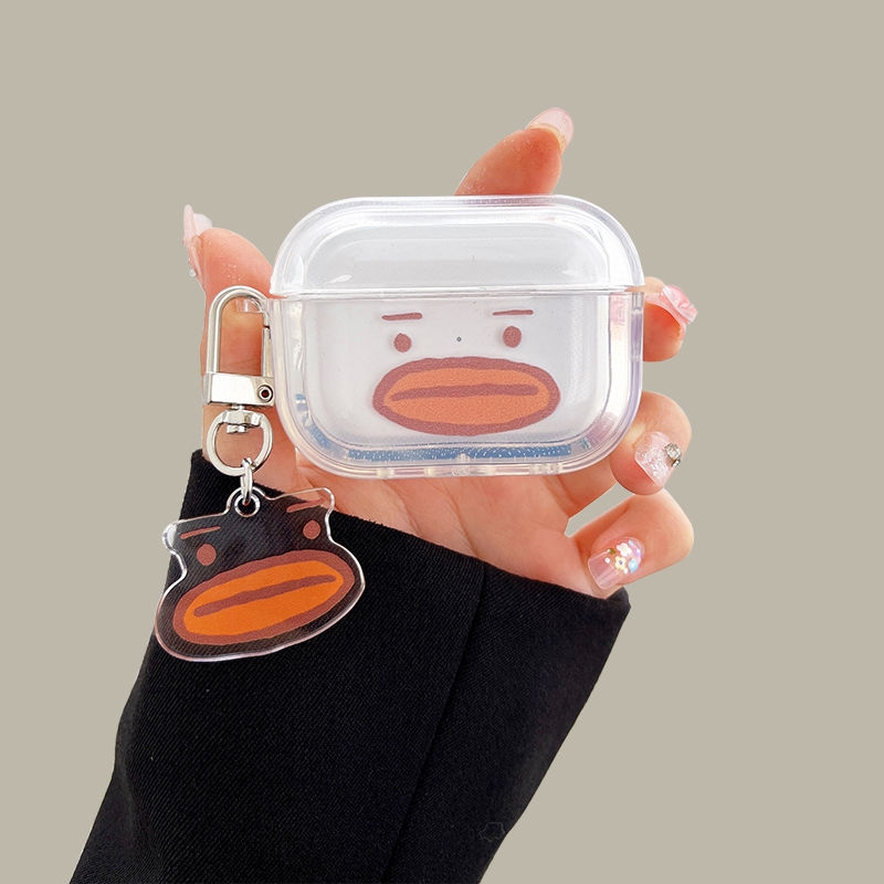 橙色表情鸭适用Baseus倍思E3耳机套M2透明W04软WM05真无线蓝牙WM02保护壳M2/W04+/storm3无线耳机套wo4/3