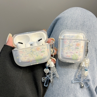 涂鸦水母适用小米3pro降噪耳机保护套透明红米Buds5/4/3蓝牙保护壳buds4pro软air2SE降噪3耳机壳Dots3