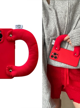 简约个性充棉手提腕带适用iphone14promax苹果15手机壳13/12/11硅胶xs/xr简约8plus个性7P防摔保护7/8/SE2女