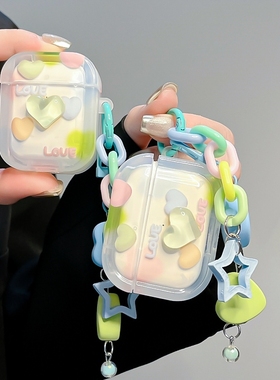 渐变绿色爱心适用Baseus倍思E3耳机套M02透明W04软WM05真无线蓝牙WM02保护壳M2/W04+潮storm3无线耳机套wo43