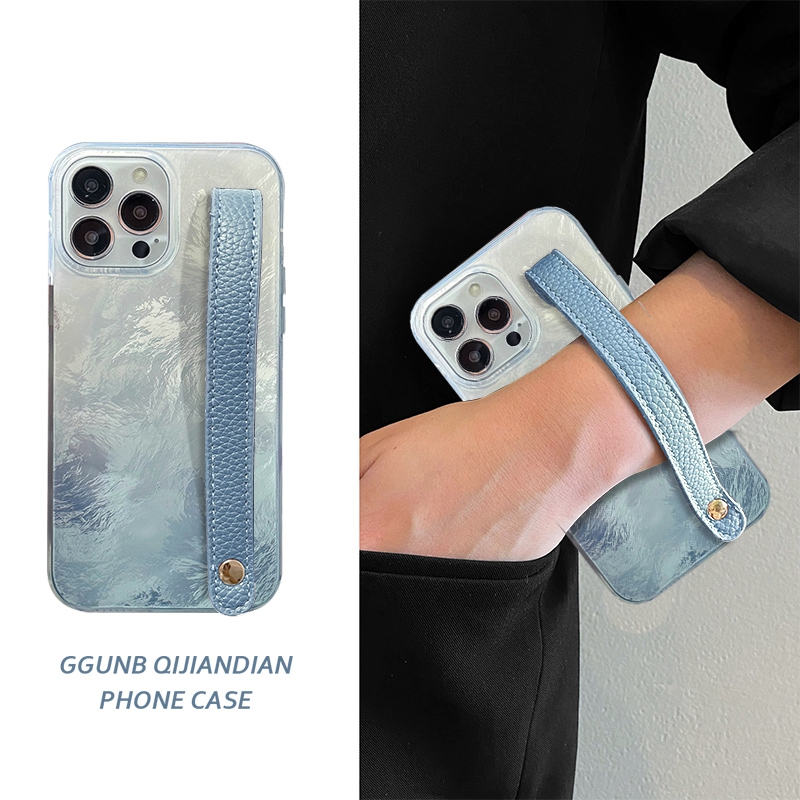 渐变蓝银素纹腕带适用小米15Pro手机壳14高级k80个性k70简约k60小众13保护套12红米note14/11潮