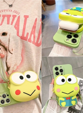 卡通绿色小青蛙零钱包适用华为nova10pro手机软壳p50e/p40日韩mate50/30/20创意p30/p20防摔9se/8/7/6/5/4女