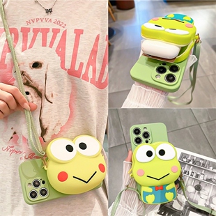 卡通绿色小青蛙零钱包适用华为nova10pro手机软壳p50e/p40日韩mate50/30/20创意p30/p20防摔9se/8/7/6/5/4女