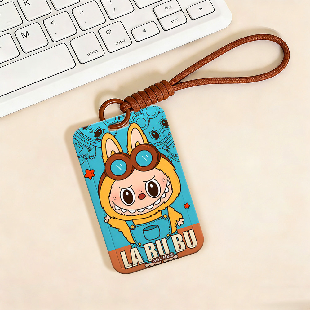 蓝背带裤眼镜黄卡通兔NFC感应卡套学生滑盖卡套饭卡地铁小区卡包学