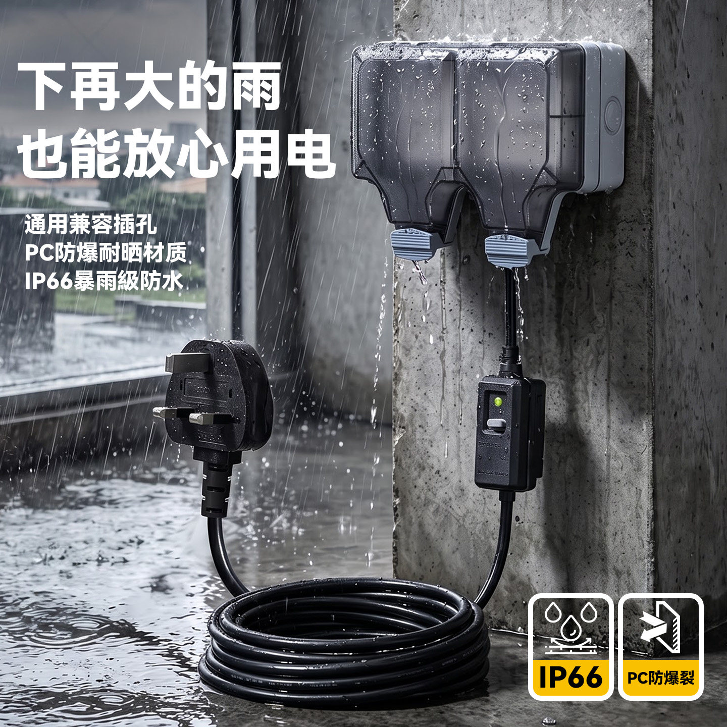 英标防漏电防水排插 卫生间热水器马桶电热水龙头防漏电插座